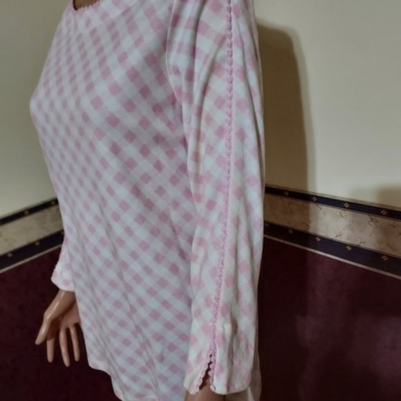 Kim Rogers Boat Neck 3/4 Length Sleeve Pink/White Slip Over Tunic Size M NWT - Picture 4 of 7